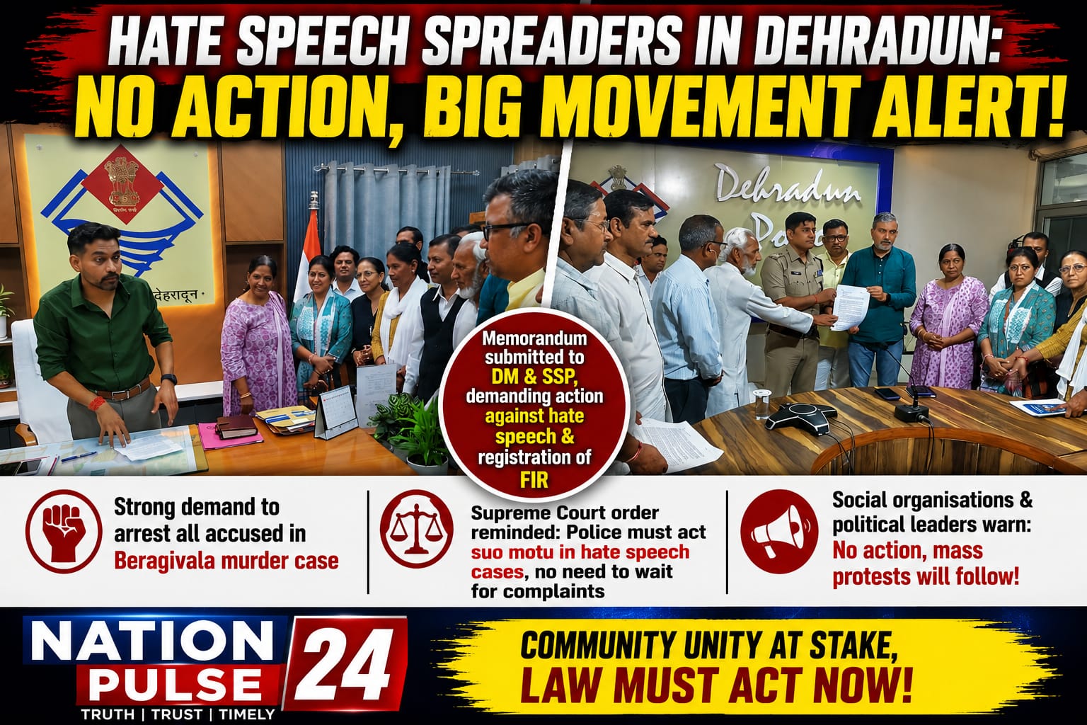 Action Sought Against Hate Speech in Dehradun; Social Groups Warn of Mass Protest