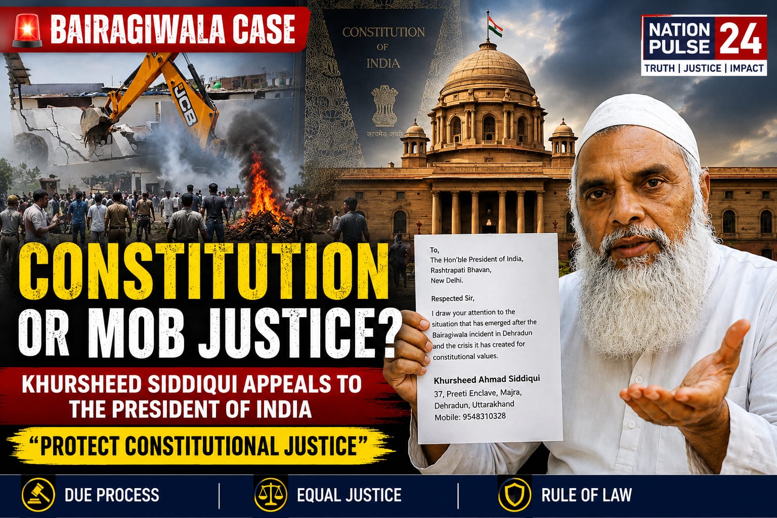 Khursheed Ahmad Siddiqui Appeals to President Over Bairagiwala Case, Raises Constitutional Concerns