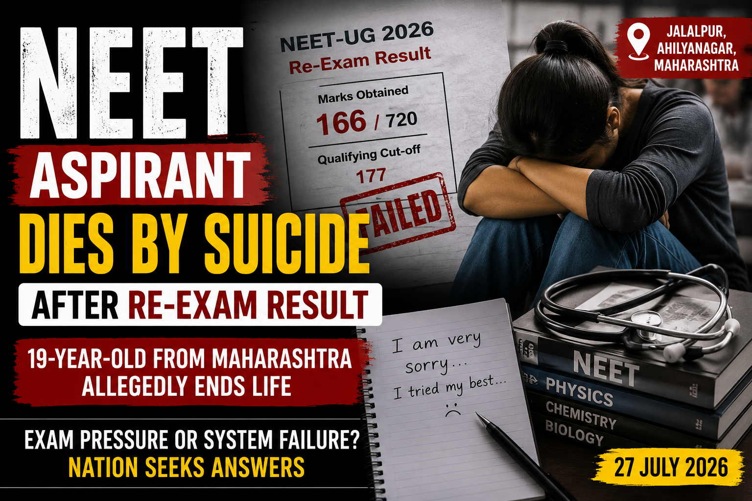 NEET Aspirant Allegedly Dies by Suicide in Maharashtra After Re-Exam Result, Raising Fresh Concerns Over Exam Pressure