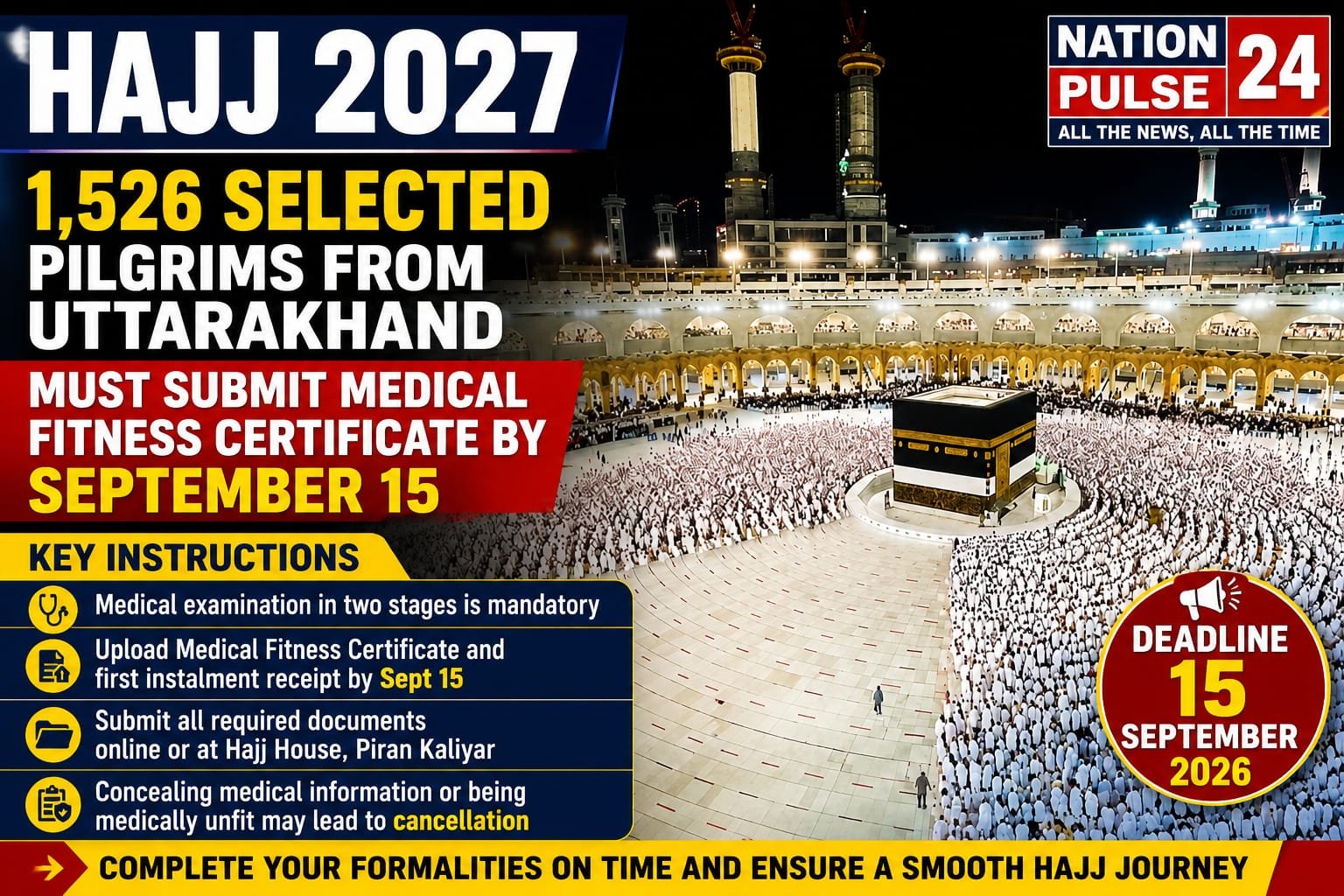 Hajj 2027: 1,526 Selected Pilgrims from Uttarakhand Must Submit Medical Fitness Certificate by September 15