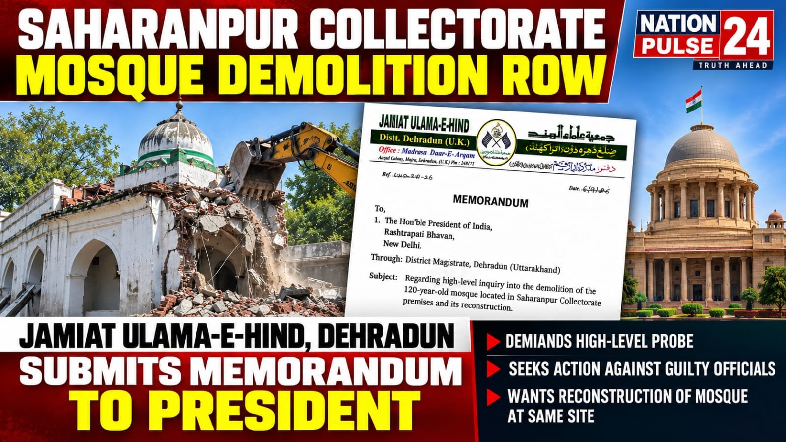 Jamiat Ulama-e-Hind Demands High-Level Probe into Saharanpur Mosque Demolition