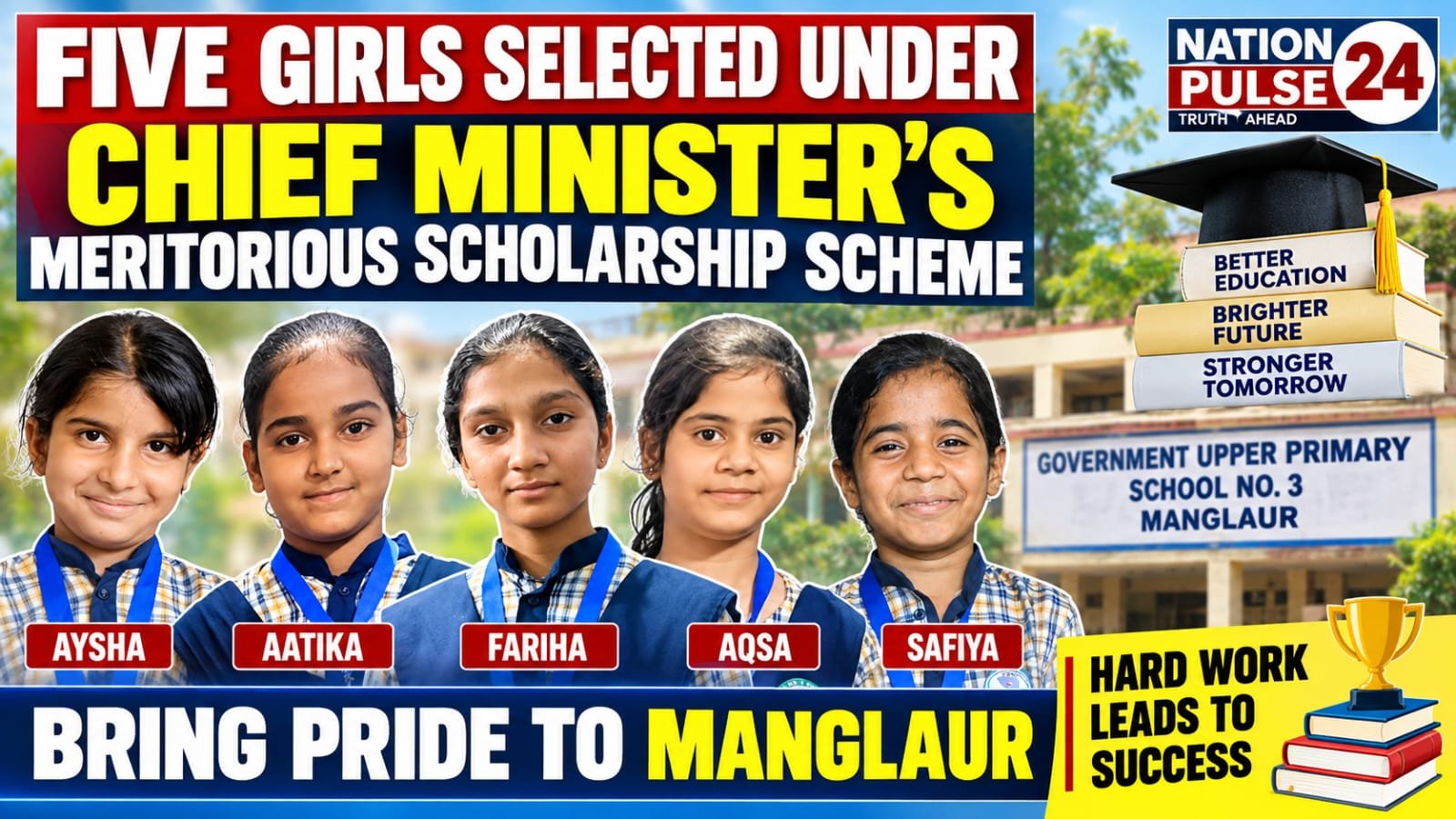 Five Girls Selected Under Chief Minister’s Meritorious Scholarship Scheme, Bring Pride to Manglaur
